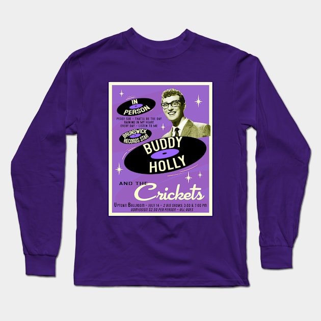 Buddy Holly In Person (Purple) Long Sleeve T-Shirt by Vandalay Industries